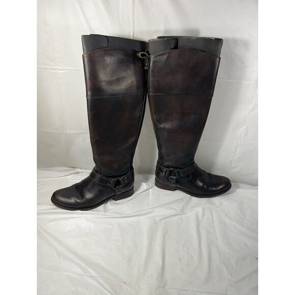 FRYE Melissa Harness Inside Zip Tall Brown Leather Boots Sz 6 B 76929 $438 - Picture 1 of 16